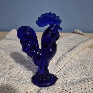 Cobalt Blue Glass Rooster Figurine